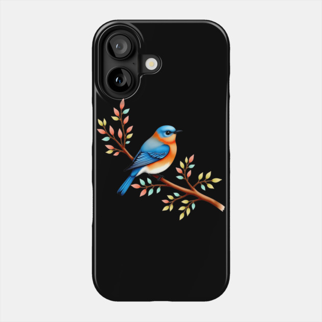 Bluebird on Branch with Colorful Leaves Art Phone Case by BirdsnStuff