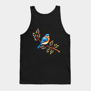 Bluebird on Branch with Colorful Leaves Art Tank Top