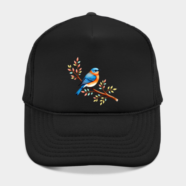 Bluebird on Branch with Colorful Leaves Art by BirdsnStuff