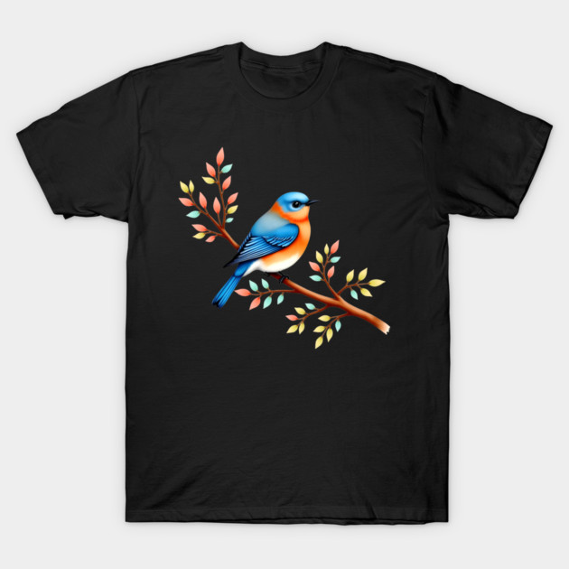 Bluebird on Branch with Colorful Leaves Art T-Shirt by BirdsnStuff