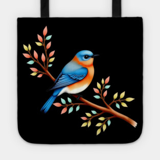 Bluebird on Branch with Colorful Leaves Art Tote