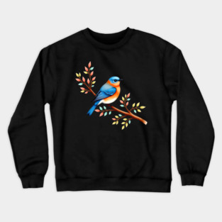Bluebird on Branch with Colorful Leaves Art Crewneck Sweatshirt
