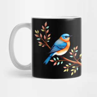Bluebird on Branch with Colorful Leaves Art Mug