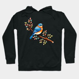 Bluebird on Branch with Colorful Leaves Art Hoodie