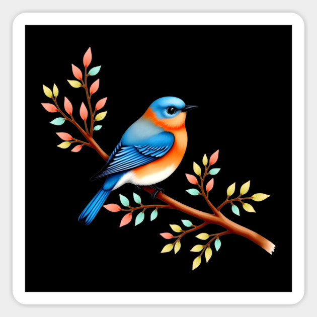 Bluebird on Branch with Colorful Leaves Art Magnet by BirdsnStuff