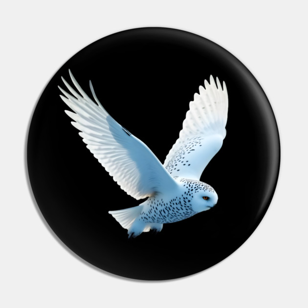 Snowy Owl in Flight Pin by BirdsnStuff
