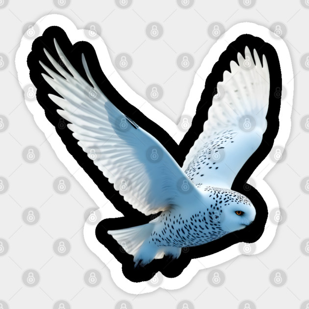 Snowy Owl in Flight Sticker by BirdsnStuff