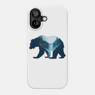 Beautiful Nature  Bear Silhouette with Waterfall Landscape Phone Case