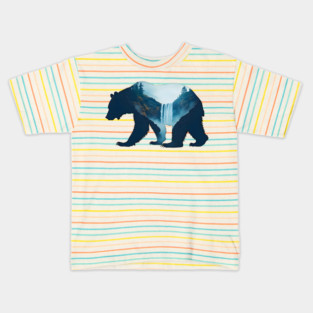 Beautiful Nature  Bear Silhouette with Waterfall Landscape Kids T-Shirt