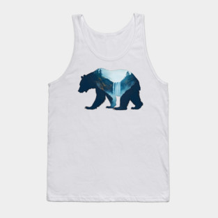 Beautiful Nature  Bear Silhouette with Waterfall Landscape Tank Top