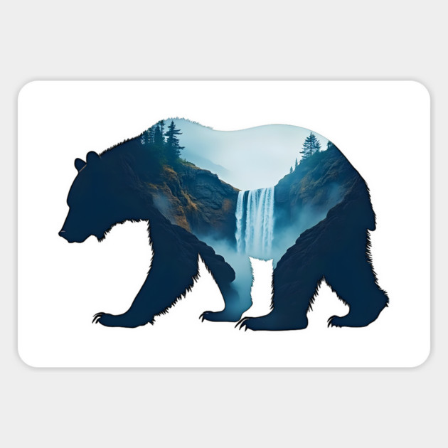 Beautiful Nature  Bear Silhouette with Waterfall Landscape Magnet by BirdsnStuff