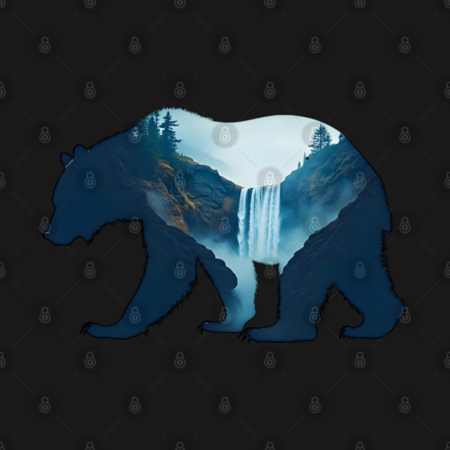 Beautiful Nature  Bear Silhouette with Waterfall Landscape by BirdsnStuff