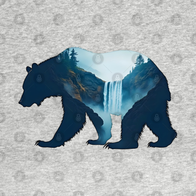 Beautiful Nature  Bear Silhouette with Waterfall Landscape by BirdsnStuff