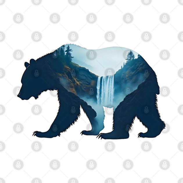 Beautiful Nature  Bear Silhouette with Waterfall Landscape by BirdsnStuff
