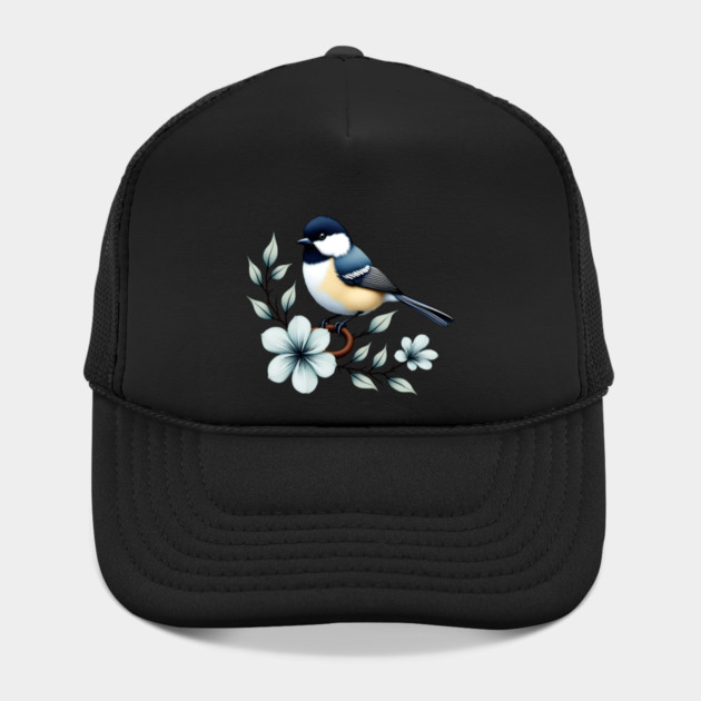 Carolina Chickadee Bird with Blue Flowers by BirdsnStuff