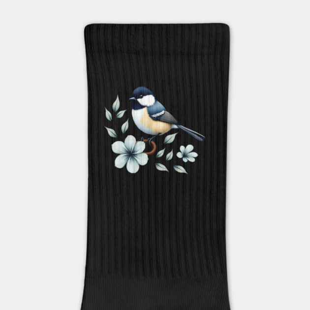Carolina Chickadee Bird with Blue Flowers by BirdsnStuff
