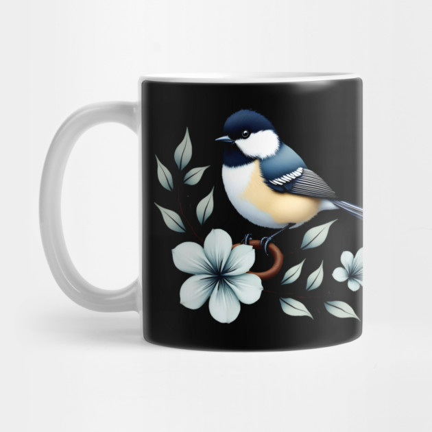 Carolina Chickadee Bird with Blue Flowers by BirdsnStuff