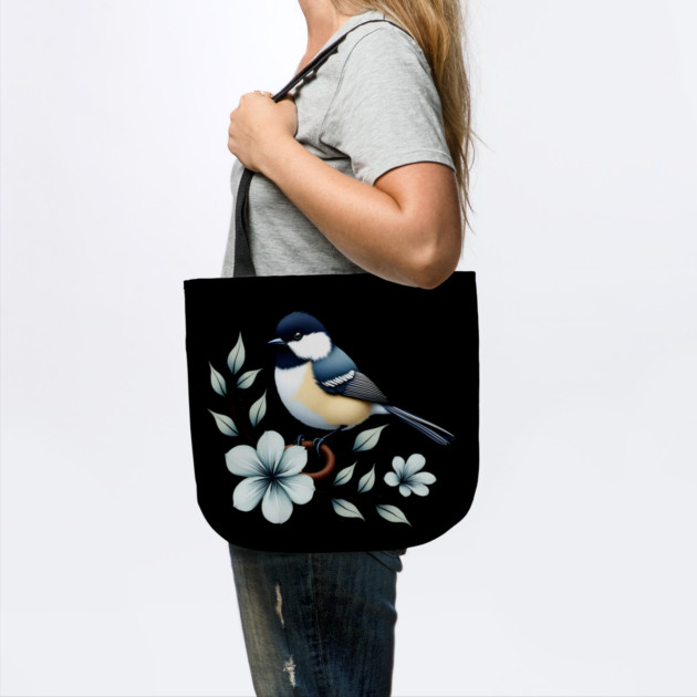 Carolina Chickadee Bird with Blue Flowers by BirdsnStuff