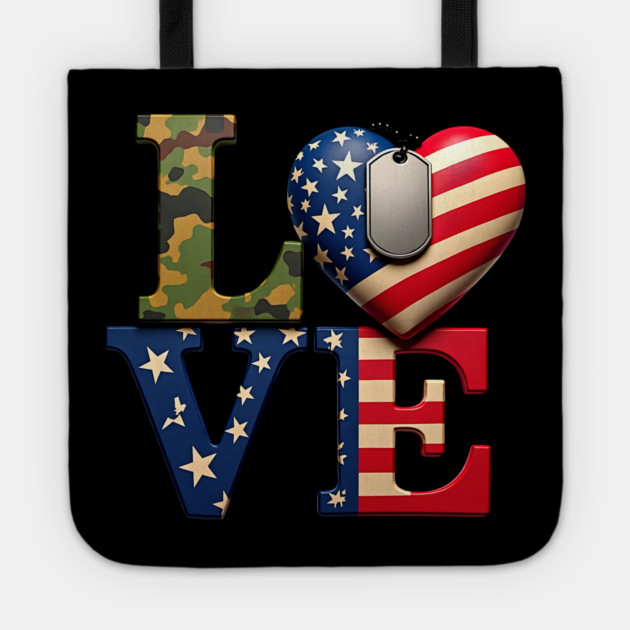 Military-themed LOVE design. Crafted with Camouflage Tote by BirdsnStuff