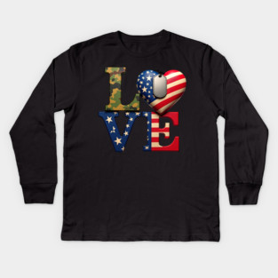 Military-themed LOVE design. Crafted with Camouflage Kids Long Sleeve T-Shirt