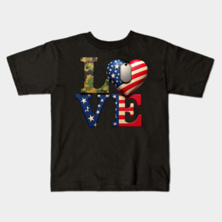 Military-themed LOVE design. Crafted with Camouflage Kids T-Shirt