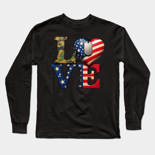Military-themed LOVE design. Crafted with Camouflage Long Sleeve T-Shirt by BirdsnStuff