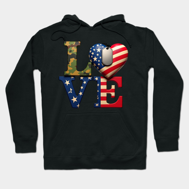 Military-themed LOVE design. Crafted with Camouflage Hoodie by BirdsnStuff