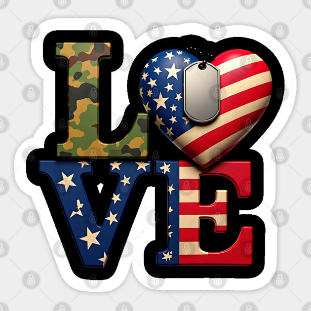 Military-themed LOVE design. Crafted with Camouflage Sticker by BirdsnStuff