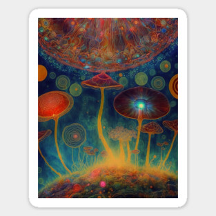 Vibrant Neon Psychedelic mushrooms, psilocybin CUBENSiS Sticker
