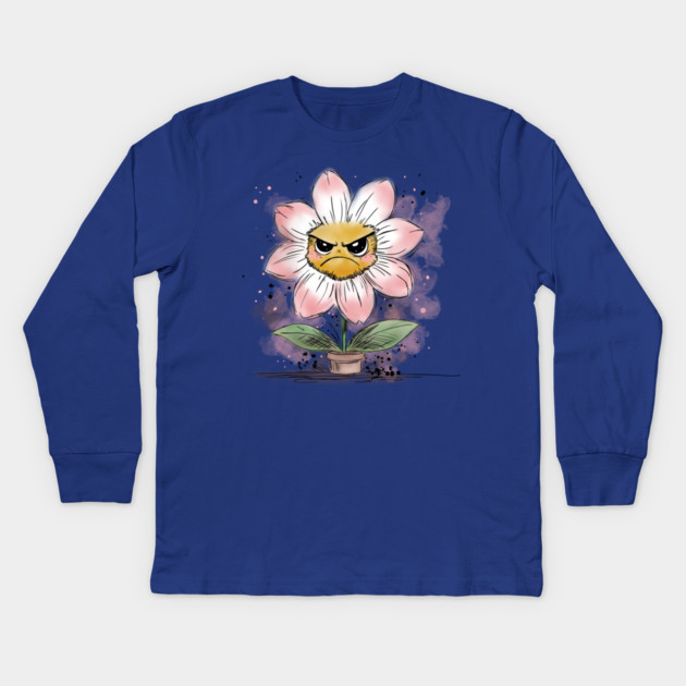 Grumpy Flower Kids Long Sleeve T-Shirt by H. R. Sinclair
