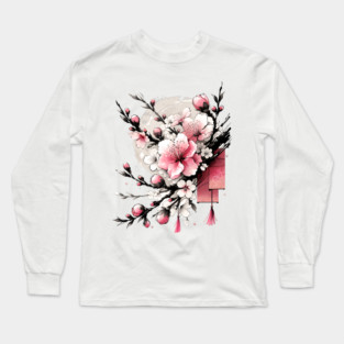 Ink Drawing of Hoa Dao Happy New Year Long Sleeve T-Shirt