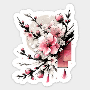 Ink Drawing of Hoa Dao Happy New Year Sticker