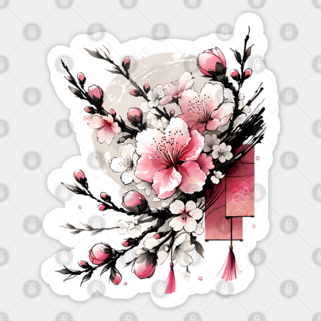 Ink Drawing of Hoa Dao Happy New Year Sticker by HolidayBug