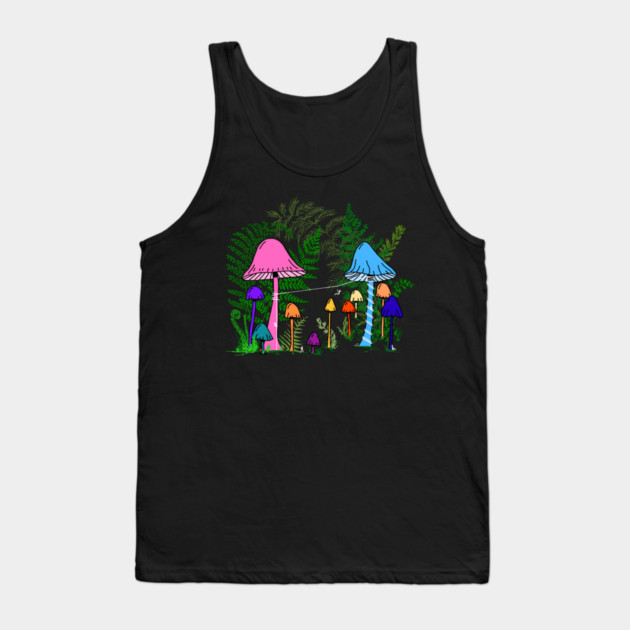 Ziplining Colorful Mushrooms Tank Top by H. R. Sinclair