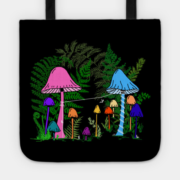 Ziplining Colorful Mushrooms Tote by H. R. Sinclair