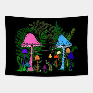 Ziplining Colorful Mushrooms Tapestry