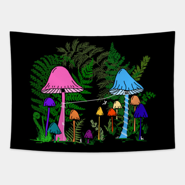 Ziplining Colorful Mushrooms Tapestry by H. R. Sinclair