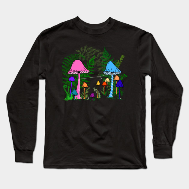 Ziplining Colorful Mushrooms Long Sleeve T-Shirt by H. R. Sinclair