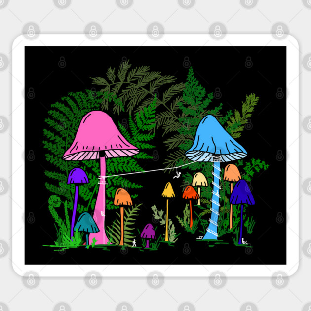 Ziplining Colorful Mushrooms Sticker by H. R. Sinclair