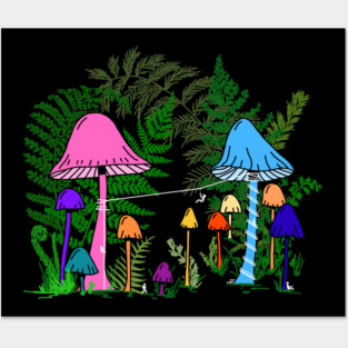 Ziplining Colorful Mushrooms Posters and Art