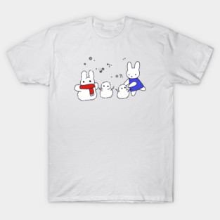 Winter Miffy bunny building snowmen T-Shirt