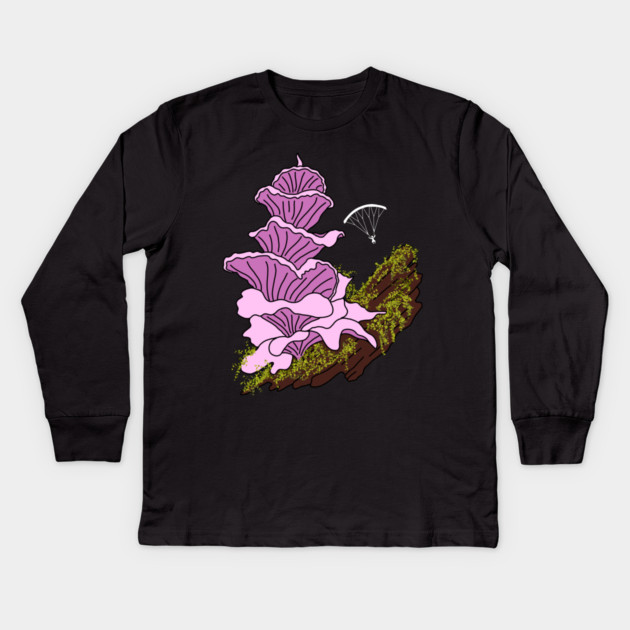 Hang Gliding Pink Pagoda Mushroom Kids Long Sleeve T-Shirt by H. R. Sinclair