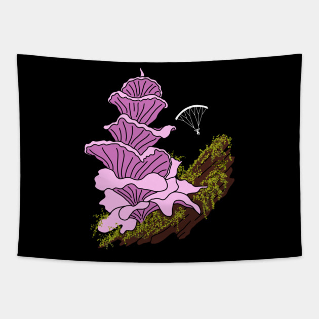 Hang Gliding Pink Pagoda Mushroom Tapestry by H. R. Sinclair
