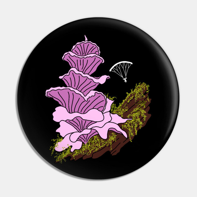 Hang Gliding Pink Pagoda Mushroom Pin by H. R. Sinclair