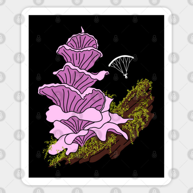 Hang Gliding Pink Pagoda Mushroom Sticker by H. R. Sinclair