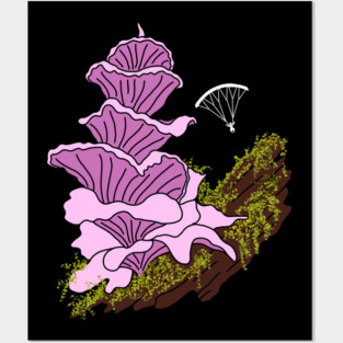 Hang Gliding Pink Pagoda Mushroom Posters and Art