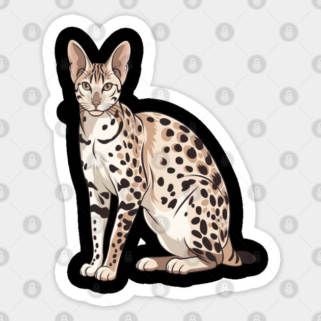 Savannah Cat Lover, Unique, Exotic Feline Design Sticker by Pixel Threads 
