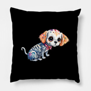 Cute ay of the Dead Skeleton Puppy Pillow