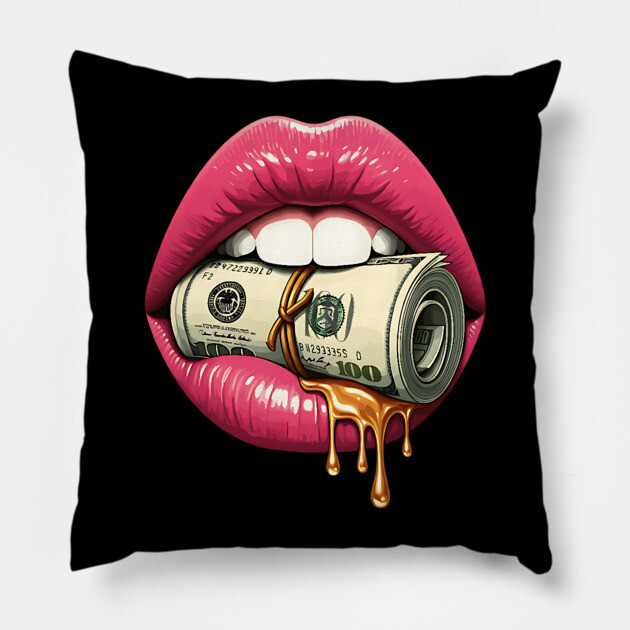 Pink Sexy Lips, Bank Roll, $100 Money Roll Pillow by UrbanLifeApparel
