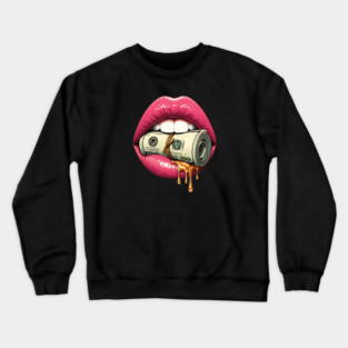 Pink Sexy Lips, Bank Roll, $100 Money Roll Crewneck Sweatshirt